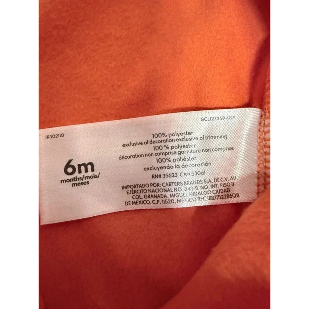 Carter’s Orange Black Hooded Micro fleece Zip Pumpkin Outfit Unisex Baby 6M 7119